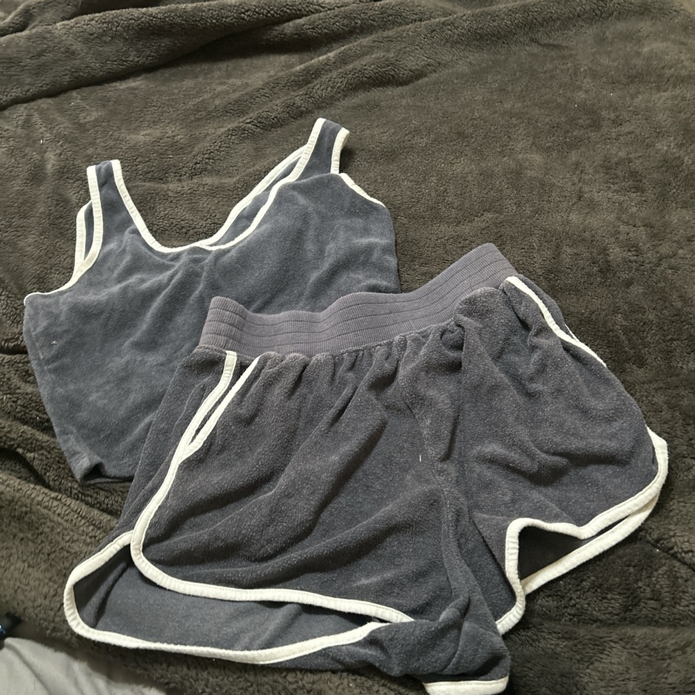 Grey and white cotton shorts and tank set #shortsandtank